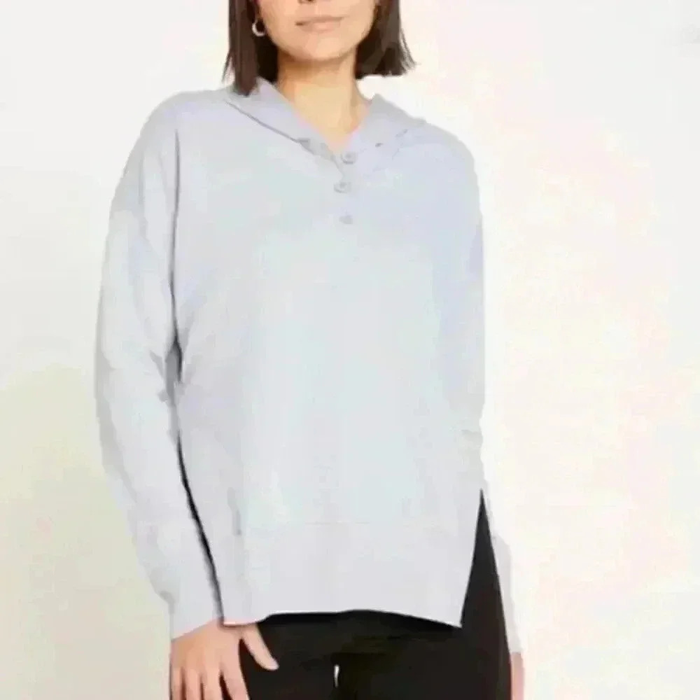 Universal Standard Light Gray Henley Hoodie Sweatshirt